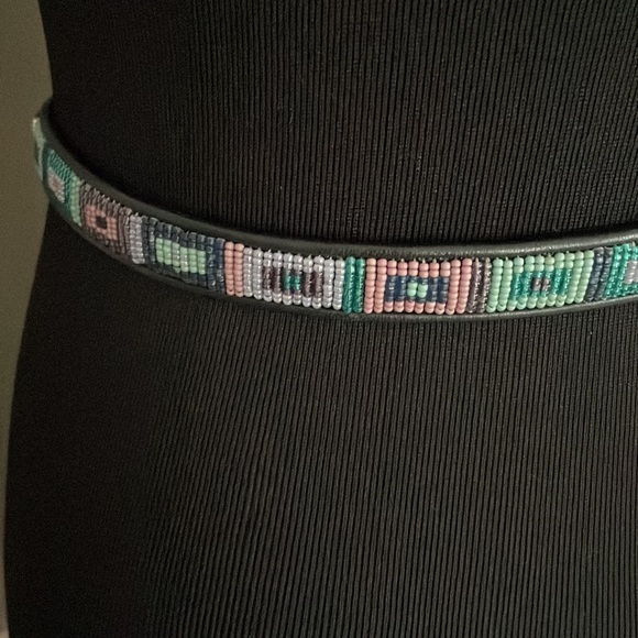 Vintage Brighton Belt southwestern beaded black leather small 28 - Picture 4 of 10